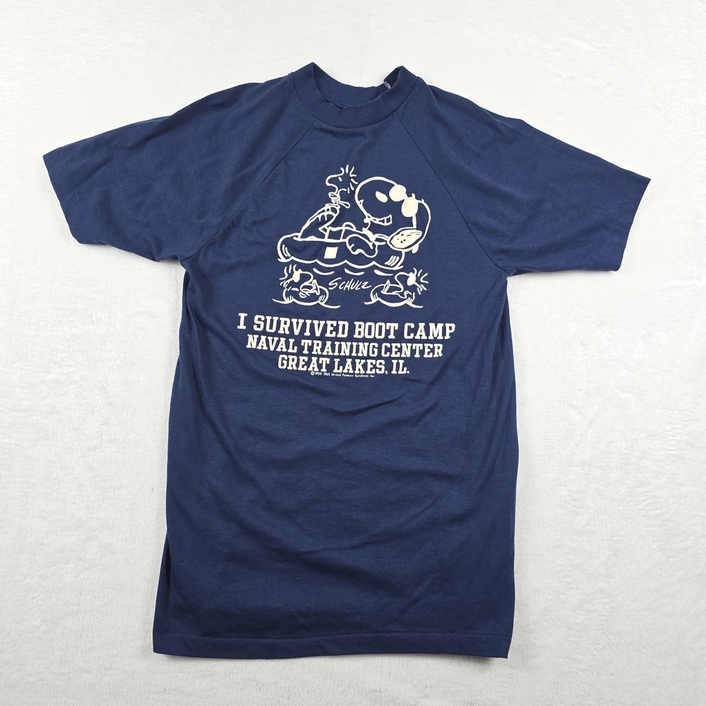 Snoopy US Navy I Survived Boot Camp Shirt Blue Men's Size Medium Peanuts Vintage
